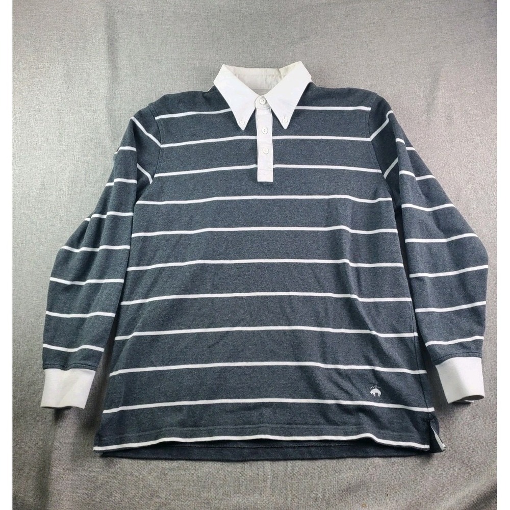 Brooks Brothers Rugby Polo Shirt Mens Large Gray Striped Classic Long Sleeve